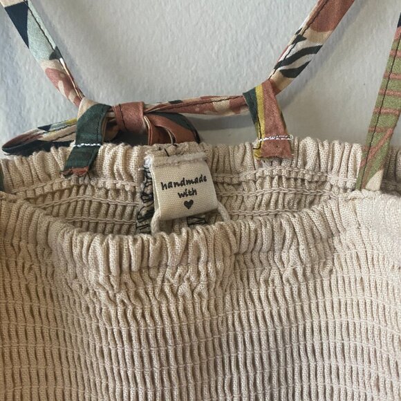 Handmade Children's Cream Multicolour Pattern Tie Spaghetti Strap Dress - Picture 3 of 13